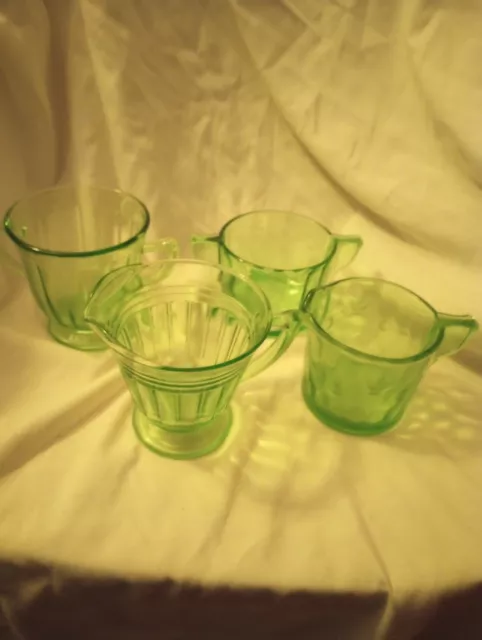 2 Sets Green Depression Glass Sugar & Creamer