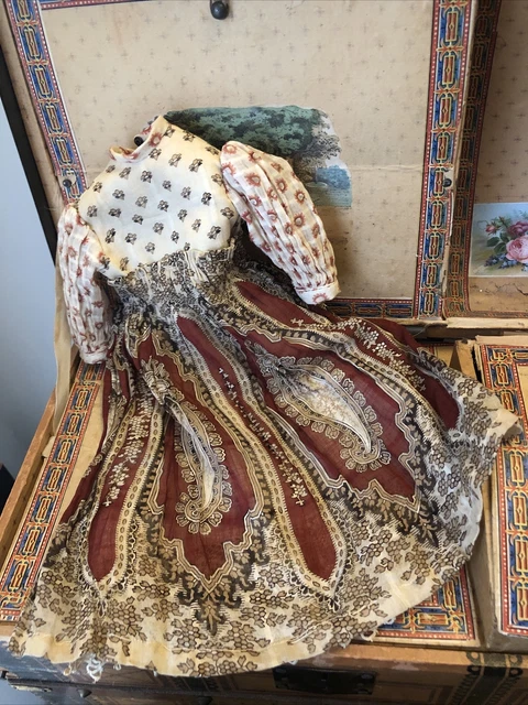 Antique Paisley Floral Print 1800’s Doll Dress for China/Paper Mache Doll