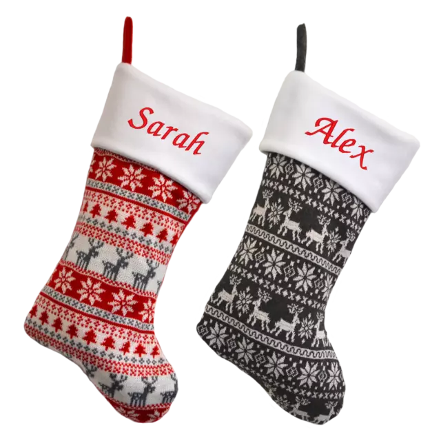 Personalised Luxury Deluxe Embroidered Nordic Knitted Christmas Xmas Stocking