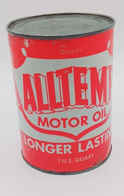 Vintage All Temp Motor Oil Can One Quart Empty Advertising Display Can Cardboard