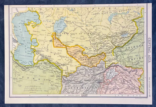 1890 John Bartholomew Antique Map of Central Asia -  Kazakhstan