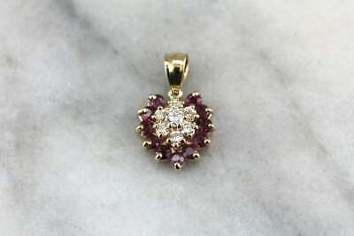 1.50Ct Round Cut Red Ruby Cluster Lab Created Pendant 14K Yellow Gold Finish