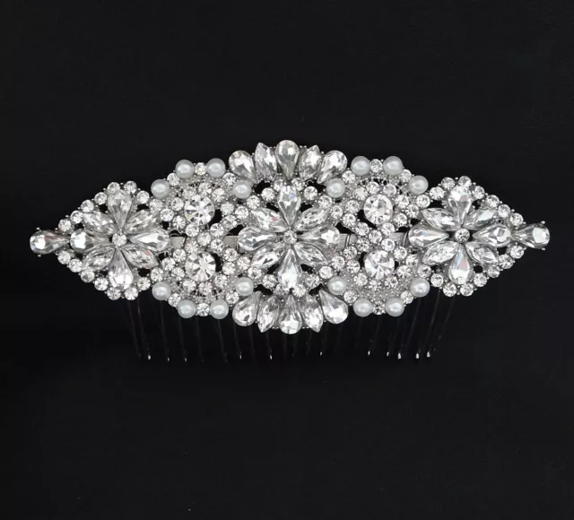 Wedding Diamante Crystal Vintage Pearl Bridal Rhinestone Hair Comb Headpiece NEW