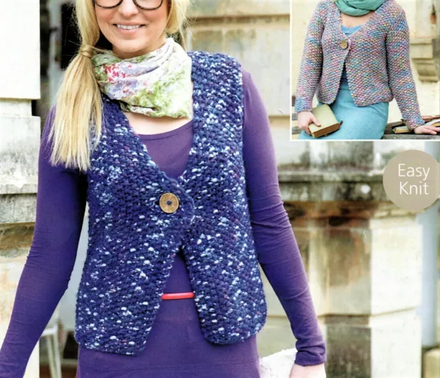 Easy Knit Super Chunky Ladies Cardigan + Waistcoat Knitting Pattern 32-42 Inch