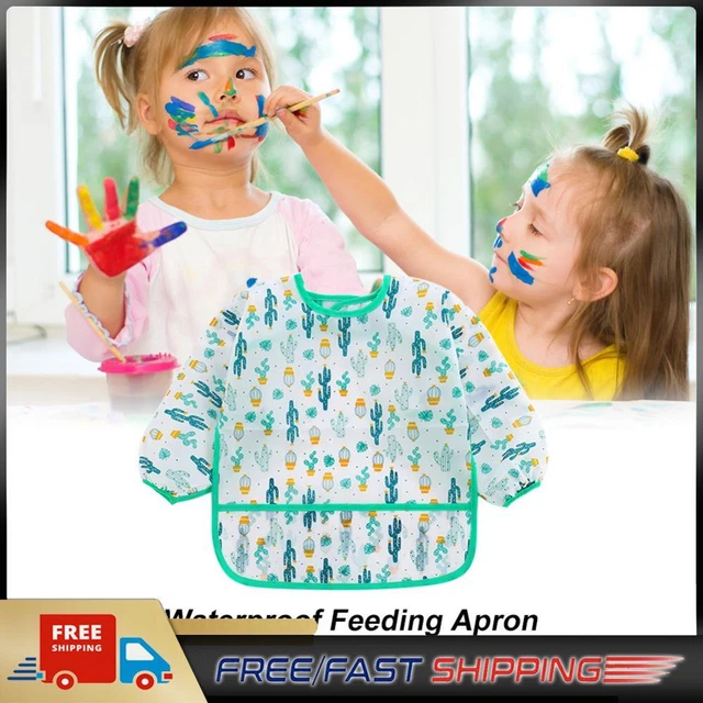 Baby Feeding Bibs Kids Waterproof Long Sleeve Coverall (4-6Years Cactus)
