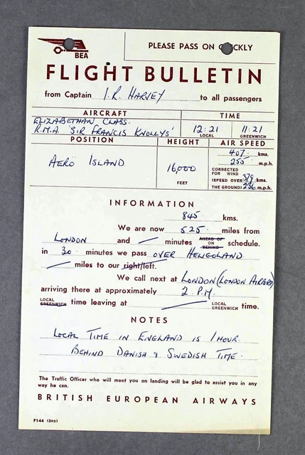 Bea British European Airways Airline Flight Bulletin Ambassador G-Amaa Report