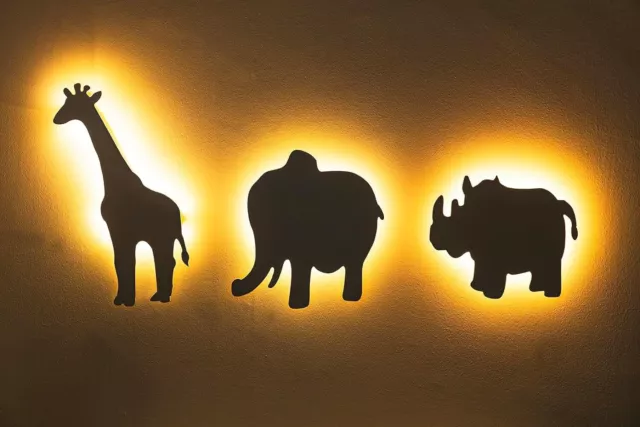 Kids Animal Night Light Wall Mounted LED Nursery Baby Childs Room Lamp Zoo White