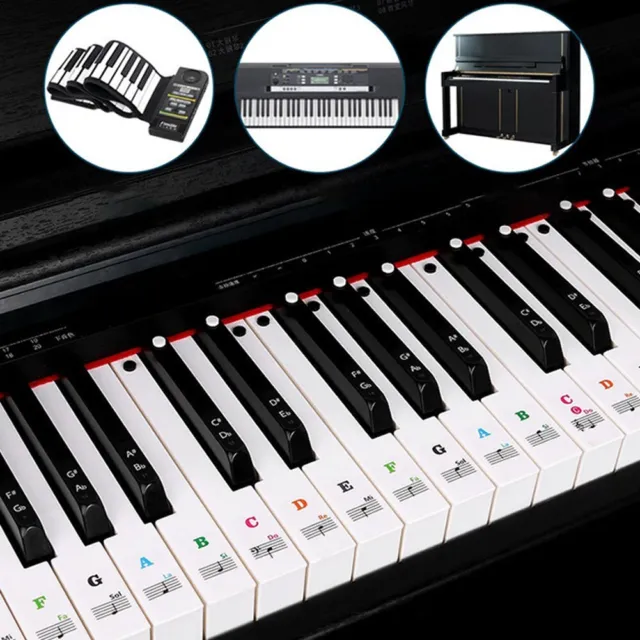 Colorful Piano Keyboard Stickers Decal Notes For 88/61/54/49/37 Keys Transparent
