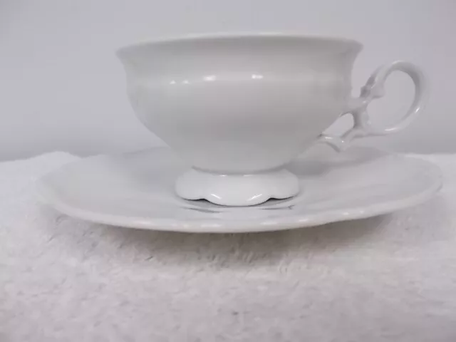 Hutschenreuther Germany Sylvia All White Porcelain Coffee Tea Cup & Saucer