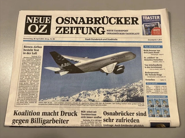 NEUE OSNABRÜCKER ZEITUNG 28. April 2005 RiesenAirbus besteht Test in