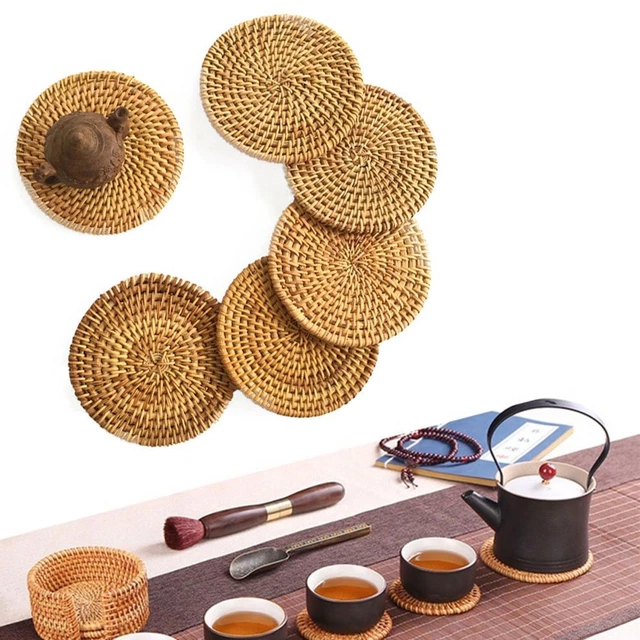 TABLE MAT WOVEN Insulation Teapot Cup Mat Placemat Rattan Coaster Bowl