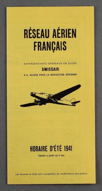Swissair Air France Airline Timetable Summer 1941 Reseau Aerien Francis Horaire