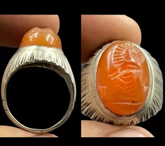 Afghanistan Ancient Carnelian Agate intaglio Stone Solid Silver Unique Ring