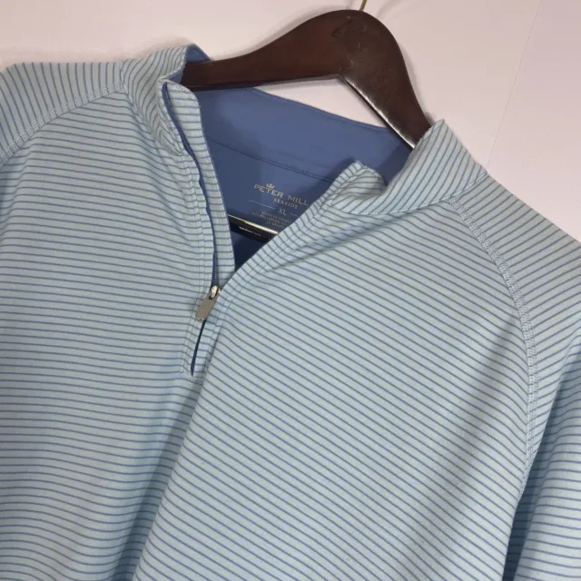 Peter Millar Mens XL Seaside 1/4 Zip Pullover Golf Performance Blue Stripe