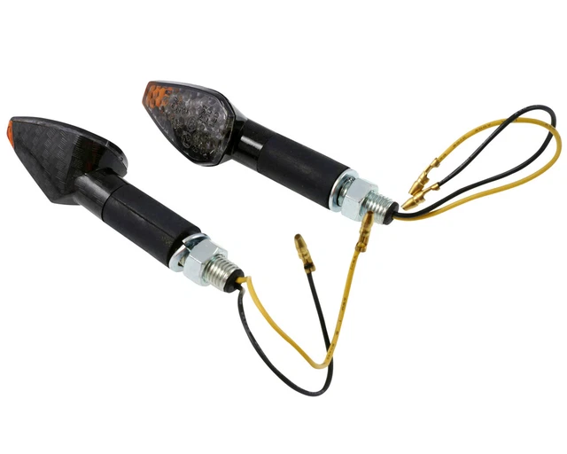 Paire de clignotants LED moto PEAK, look carbone, teinté, tige longue, M10,46x27