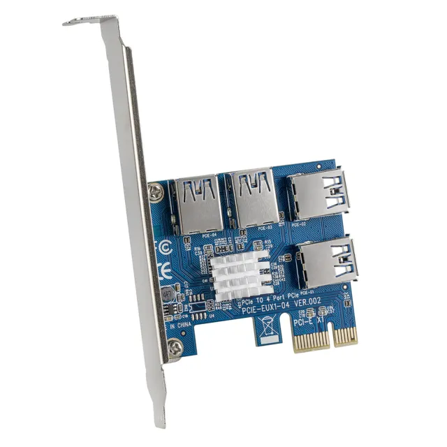 USB 3.0 Riser Card 4 Port Expander PCI-e Add-on Adapter Bracket Coin Miner Board