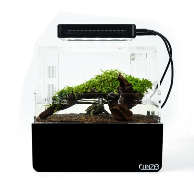 Desktop Aquarium Fish Aquarium Micro Tank Mini Complete Tank Black w/ LED Lamp