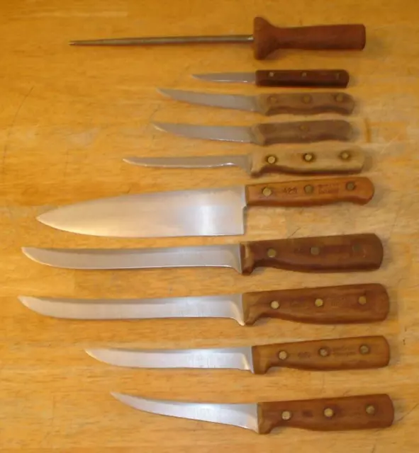 Vintage Chicago Cutlery Knife Set Block 61S 62S 65S 102S Walnut Retro 7.5  x 9