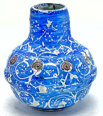 Antique Middle Eastern Enamel Over Copper Small Case Or Bottle — Blue Decor Old