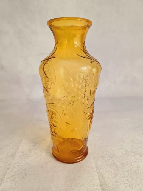 Vintage  Italian Amber Glass Vase Mid Century Grape Apple Pear Details 33cm Tall