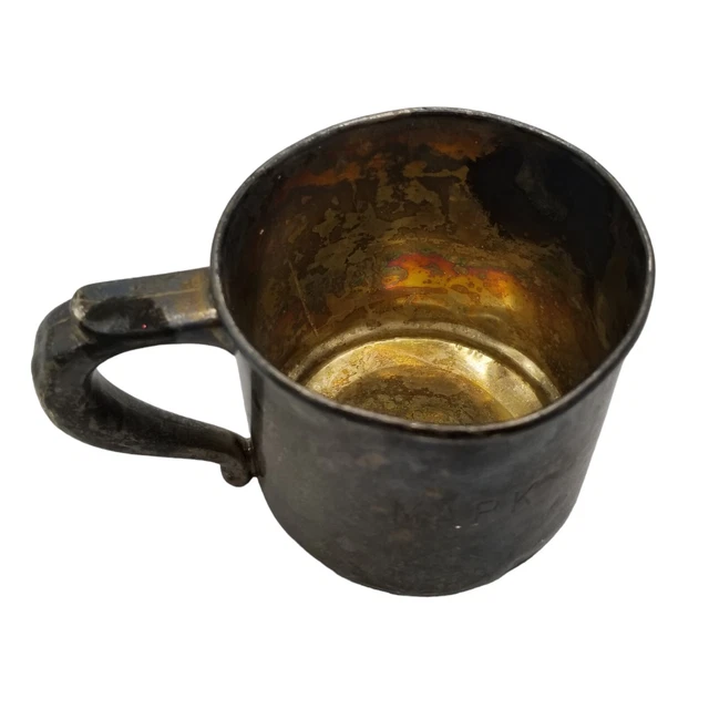 Wallace Sterling Silver Baby Childs Cup 25 Gold Wash Mono Jenna Mark Mug Tarnish
