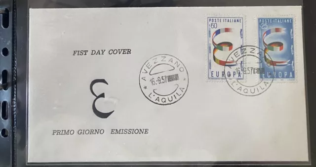 Repubblica-Busta FDC 1957 *Europa Unita*Avezzano 16-9-1957 nv