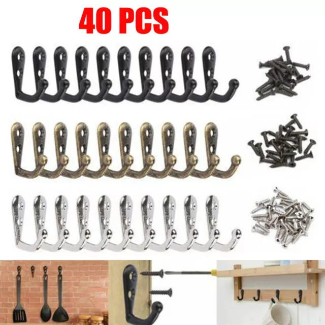 40pcs Hanging Metal Single Hook Clothes Hat Coat Robe Wall Door Hangers Hooks US