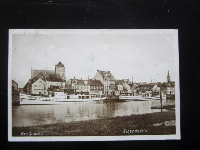alte orig. AK Greifswald 1929 Hafenpartie