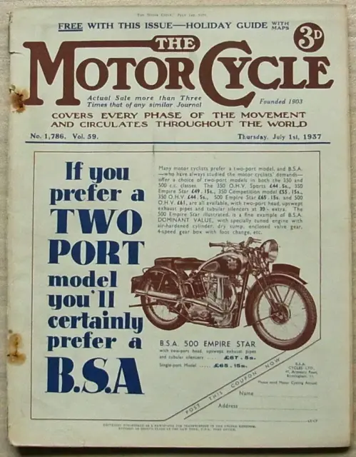 The MOTOR CYCLE Magazine 1 Jul 1937 AER Two Stroke Twin  DUTCH TT