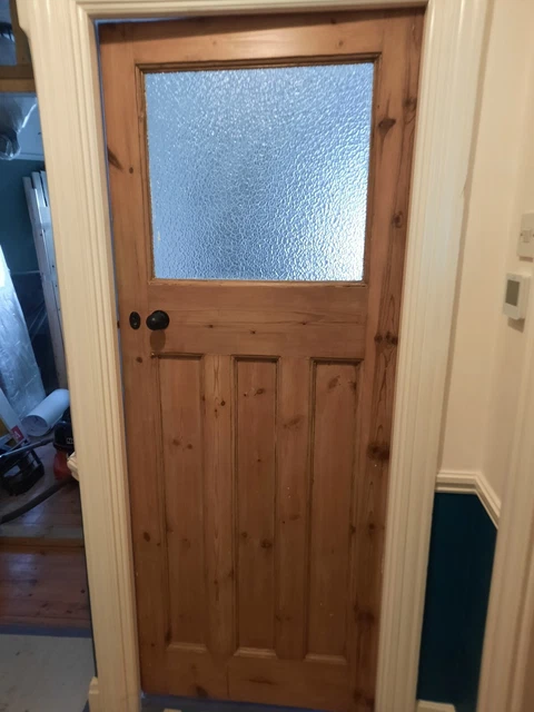 4 Panel Reclaimed Antique Pine Door with Frosted Glass