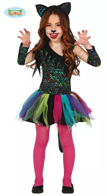 COSTUME CARNEVALE LEOPARDO Arcobaleno Vestito Bambina Guirca Tutu