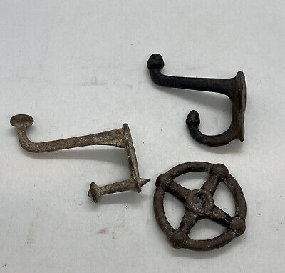 Antique Cast Iron Wall Hooks Industrial Steampunk And Small Valve As Is