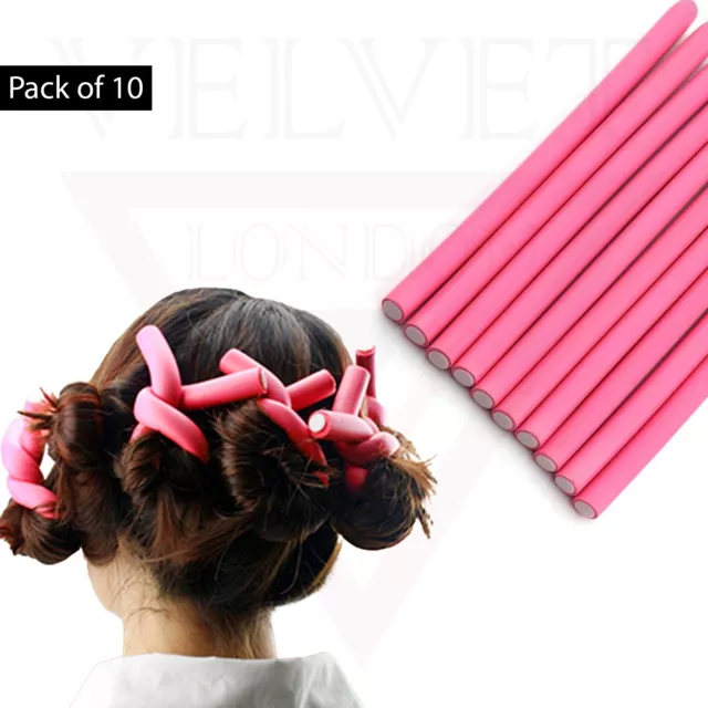 10x Pink Twist Hair Curlers Rods Flexible Soft Foam Styling Salon Hair Rollers