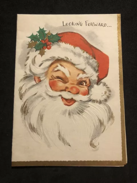 Vintage Holiday Christmas Greeting Card Paper Collectible Winking Santa