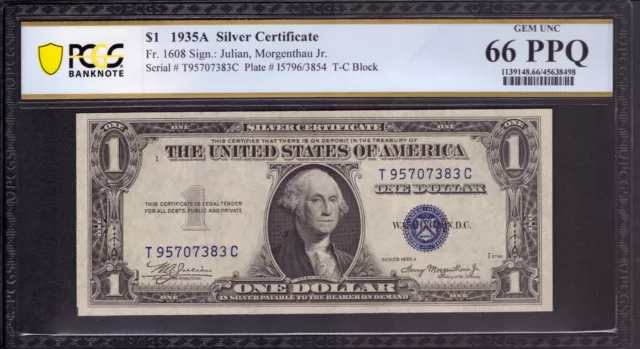 1935 A $1 Silver Certificate Note Tc Block Fr 1608 Pcgs B Gem Unc 66 Ppq