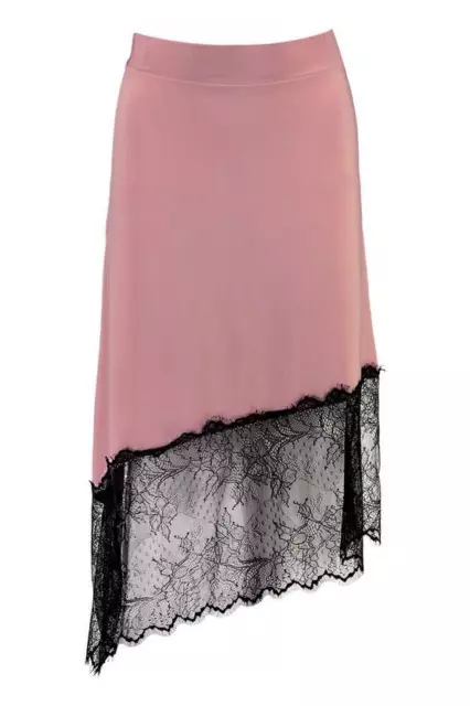 New Womens Nadina Eyelash Lace Trim Midi Skirt Dusky Pink 2