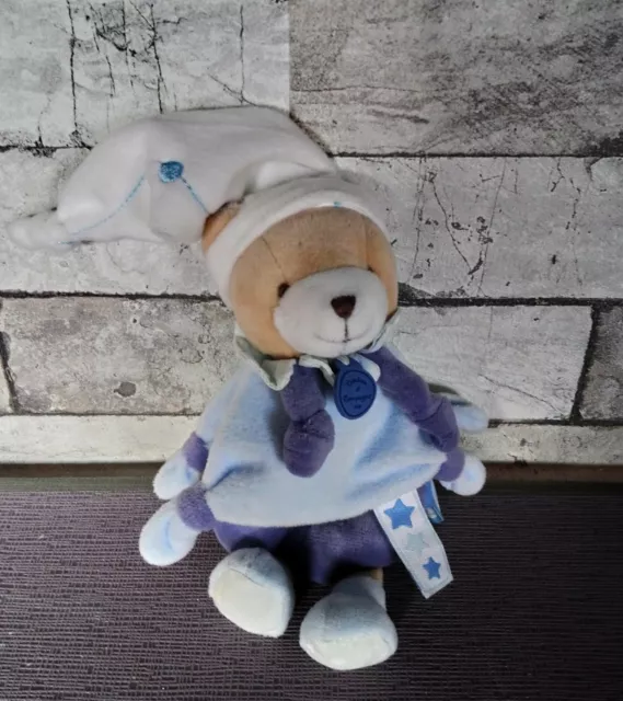 Doudou et compagnie hochet ours bleu étoiles Petit Chou etat neuf + cadeau