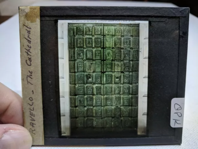 COLORED Glass Magic Lantern Slide CPK ITALY RAVELLO BRONZE DOOR ITALY ART ARCHIT