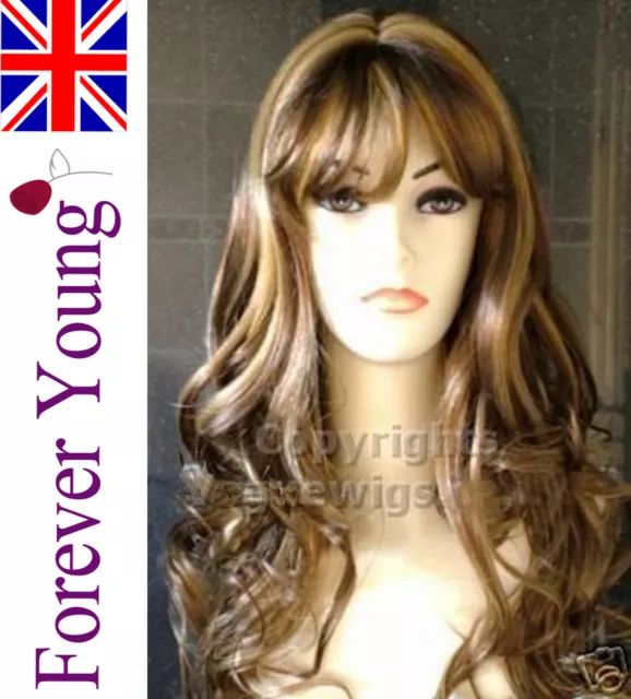 Ladies Long Full Hair Wig Brown Black Fashion Wigs Wavy Style Forever Young UK