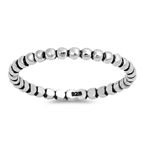 Skinny Oxidised 925 Sterling Silver Bubble Bead Stacking Band Ring 2 mm