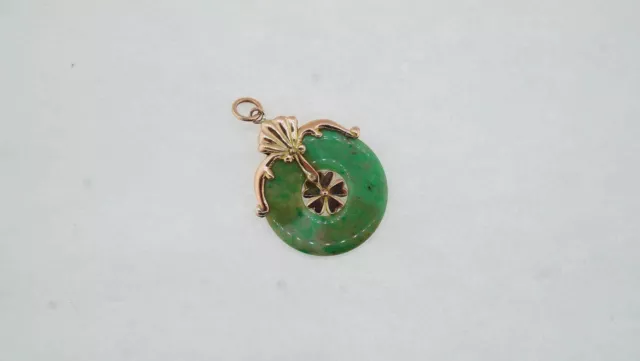 Estate Sale 14k Yellow Gold Jade Pendant - Vintage Style Fine Jewelry 3