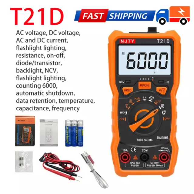 Digital Multimeter 6000 Counts Multi Tester AC DC Voltmeter Ohm NCV TRMS