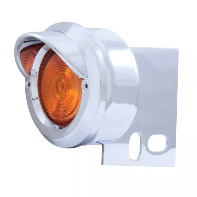 Chrome Universal Mud Flap Hanger End Light W/2" Flat Light W/ Visor - Amber Lens