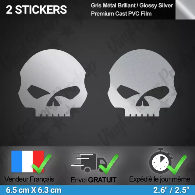 For Harley Davidson 2 Stickers Skull Silver Glossy Adhesive Motorcycle Helmet