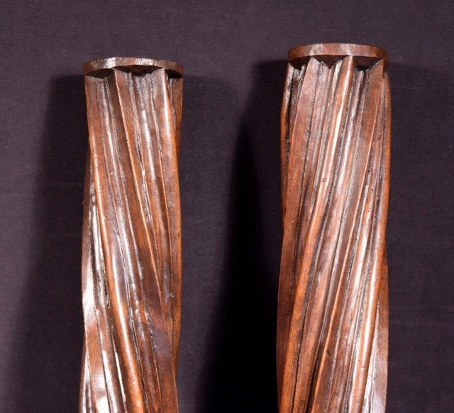 *21" Pair of French Antique Solid Walnut Posts/Pillars/Columns/Balusters Salvage 4