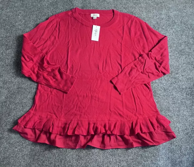 Style Co. XXL Red Shirt  Chiffon Ruffle Hem Women Long Sleeve Crew New Top