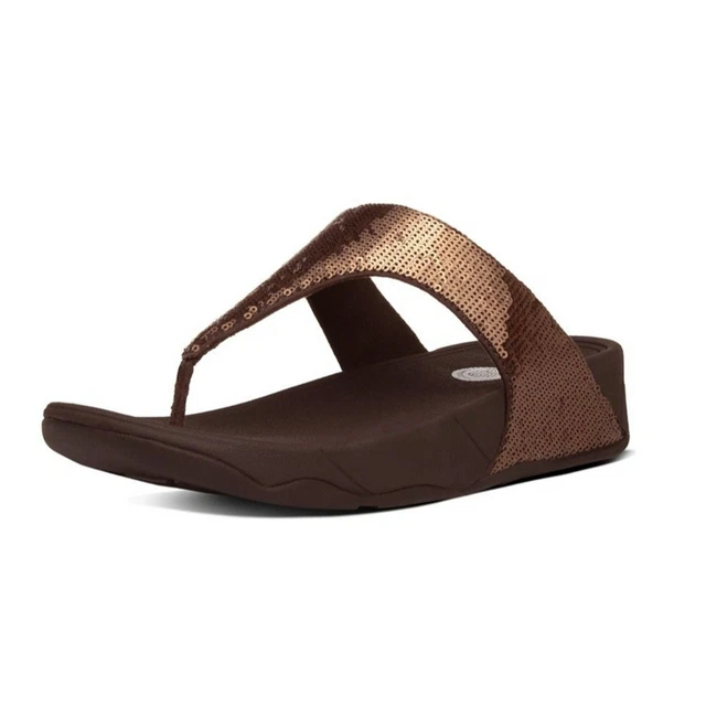 FitFlop Electra Classic Toe-Post Sandals Flip Flops Brown Sequin Glitter 7