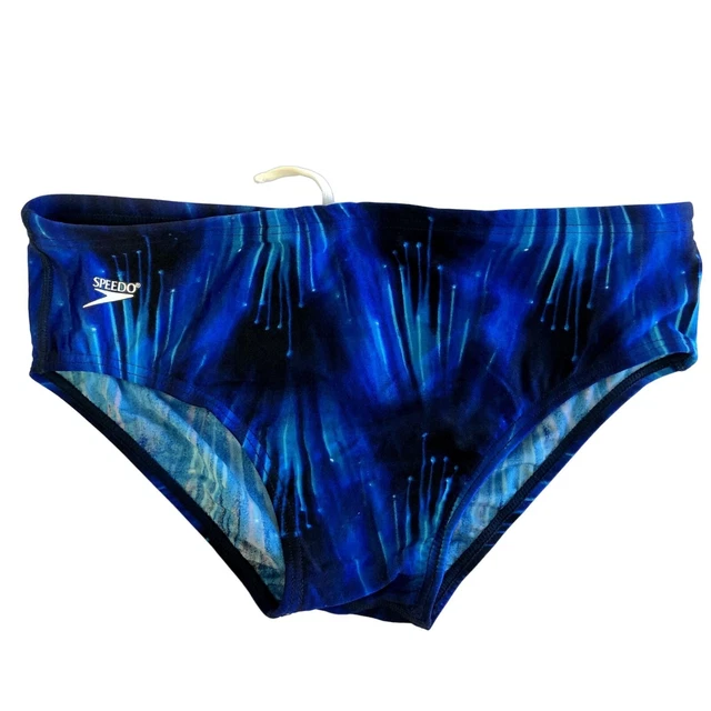 Vtg 90's RARE Speedo ELECTRIC Blue COMPETITION Swim Suit NYLON Bikini Brief 36