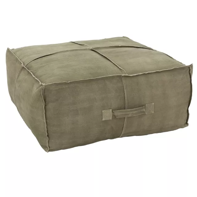 Tabouret pouf XXL Liberec table basse vert olive poignée de transport cousue