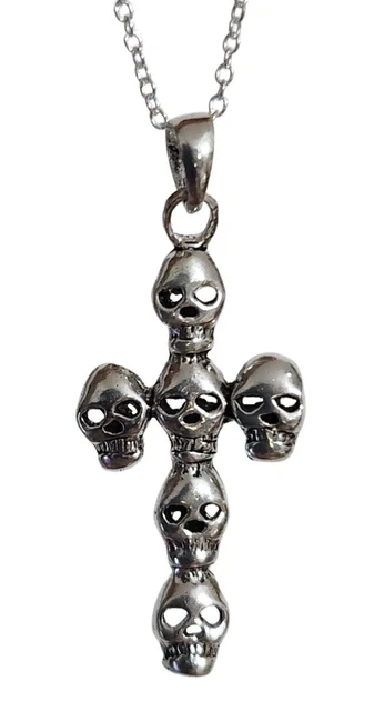 Silver Chains 9 Karat Gelbgold & Sterling Silber Kreuz-Anhänger Mit 18 Zoll Kette - Solides 925er Silber Cycle Cross